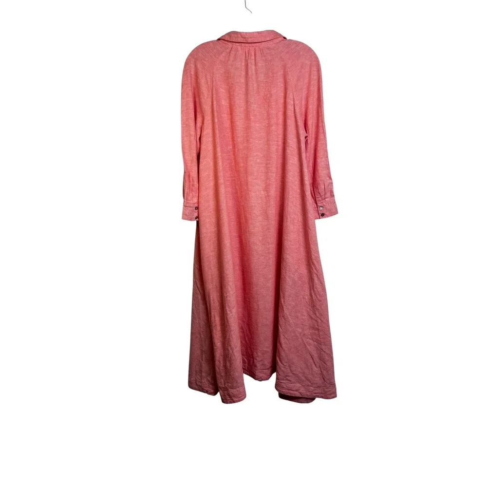 Calypso St Barth Coral Linen Blend Pintuck Midi Shirt Dress M Coastal Lagenlook - Picture 11 of 11